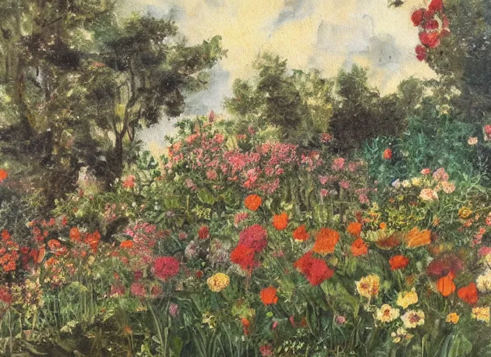 Image similar to a painting of flowers in a garden by juvenal sanso, detailed