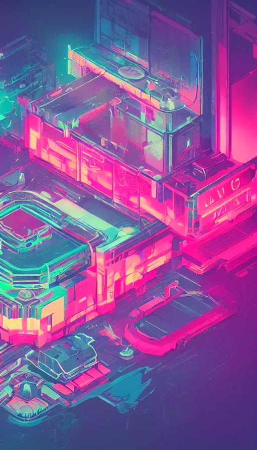 Prompt: a large box, neon lights, sharp focus, james gilleard, moebius, print, cinematic, surreal, game art