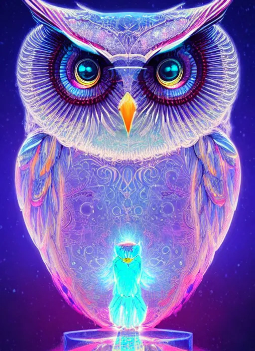 Image similar to symmetry!! product render poster vivid colors divine proportion owl, ice and snow, glowing fog intricate, elegant, highly detailed, digital painting, artstation, concept art, smooth, sharp focus, illustration,