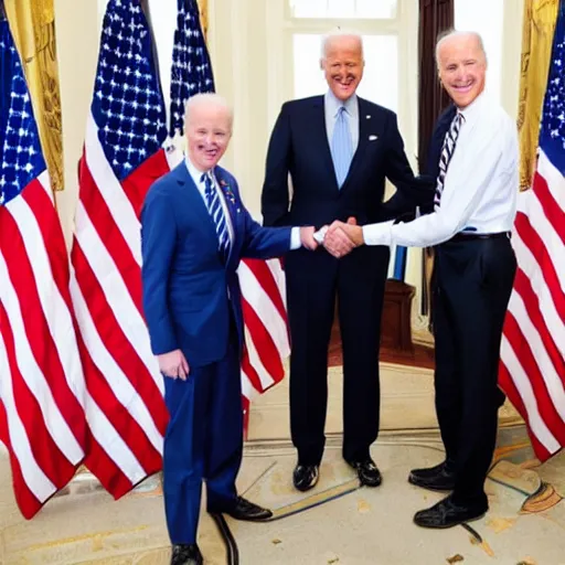 Image similar to high quality photograph of ben shapiro shaking hands with joe biden