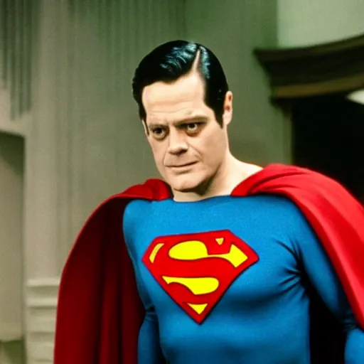 Prompt: David Jason as Superman, photo, movie still, realistic