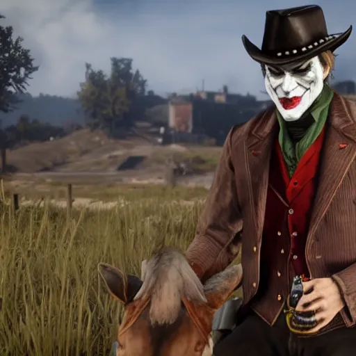 Prompt: Joker in Red Dead Redemption 2, gameplay, 8k