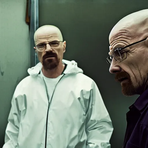 Image similar to A Still from Breaking Bad of Walter White slapping Walter White. Award winning still, shot on a studio grade camera, 4K.