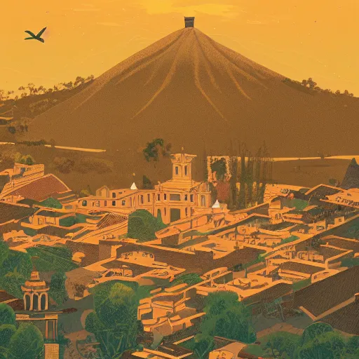 Image similar to A beautiful photo if antigua guatemala from the distance , artstation, Long distance shooting , by Victo Ngai