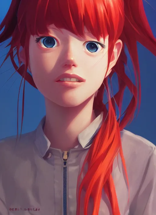 Image similar to highly detailed portrait of asuka langley soryu, stephen bliss, unreal engine, loish, rhads, makoto shinkai and lois van baarle, ilya kuvshinov, global illumination, radiant light, detailed and intricate environment