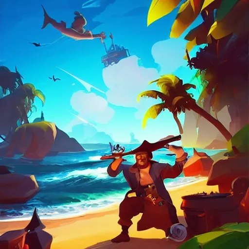 Image similar to painting treasure on sea of thieves game smooth median photoshop filter cutout vector, behance hd by jesper ejsing, by rhads, makoto shinkai and lois van baarle, ilya kuvshinov, rossdraws global illumination