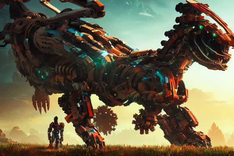 Image similar to ravager machine mecanical creature robot of horizon forbidden west horizon zero dawn radiating a glowing aura global illumination ray tracing hdr fanart arstation by ian pesty and alena aenami artworks in 4 k