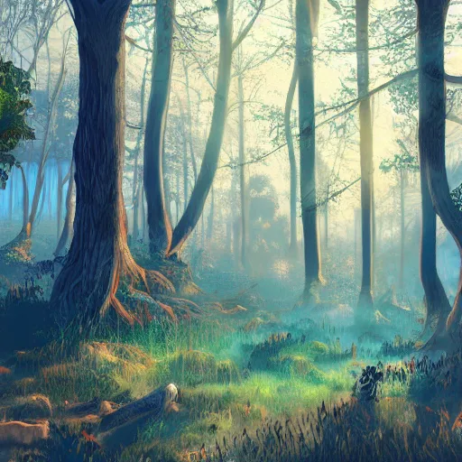 Prompt: forest in the morning light, digiital illustration, trending on artstation