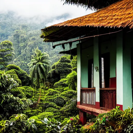 Image similar to a photo of a guatemalan coffee plantation house, detailed photography