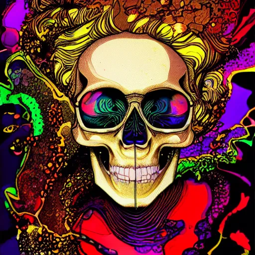 Prompt: dripping honey, portrait of skull, trippy, glitch, miyazaki style, exaggerated accents