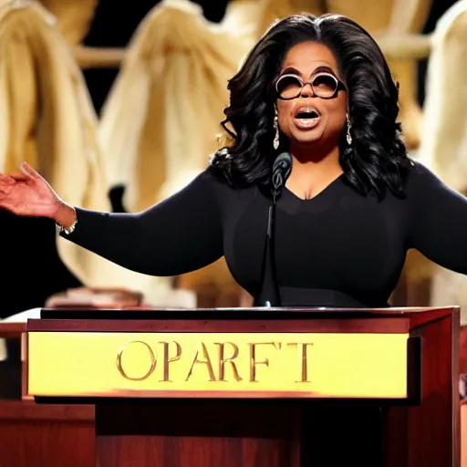 Image similar to oprah winfrey becoming antichrist ruler of the world, evil arcane ritual, eldritch horror,