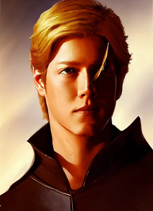 Image similar to portrait of young james spader with blond hair as a paladin, casting a protection spell, by bayard wu