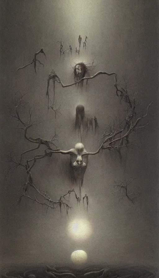 Image similar to life and death mixing together, by zdzisław beksinski