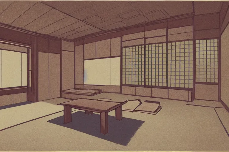 Prompt: high detail concept art of japanese room, sen no rikyu, urasenke, tokonoma, paint style