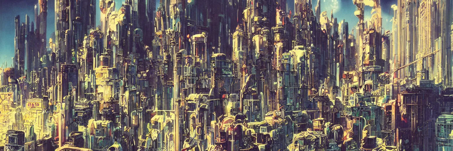 Prompt: a beautiful matte painting of a concoction of effervescent punkpastels cityscape by Dean Ellis, Katsuhiro Otomo, award winning, atmospheric, epic and stunning, intricate details, sense of awe, anthropomorphic, featured on artstation