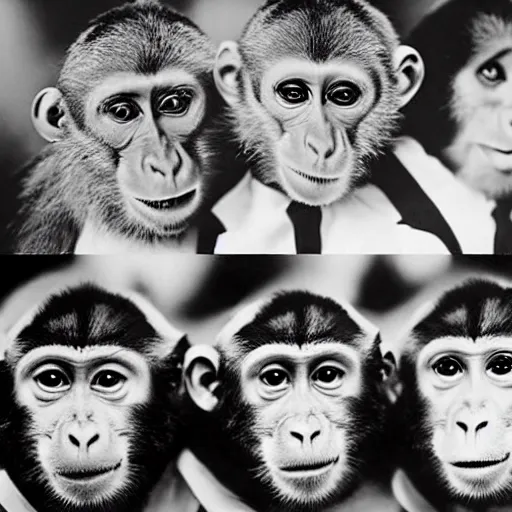 Image similar to a photo of the beatles as monkeys, ultra detailed, hyper realistic, 8 k, cinematic