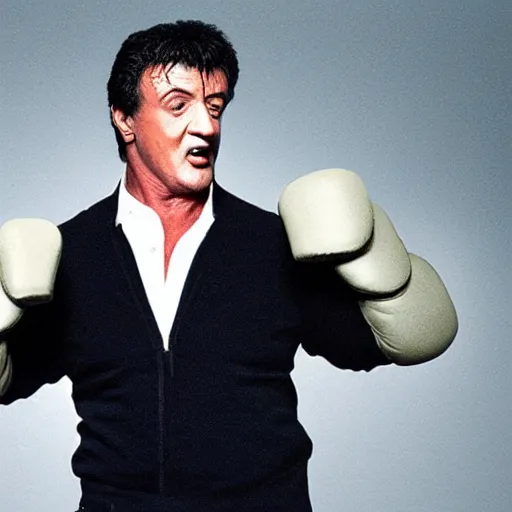 Prompt: sylvester stallone dressed as david lynch