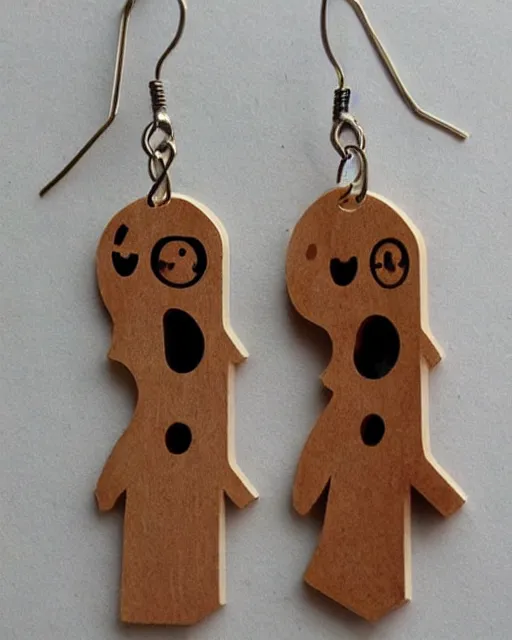 Image similar to cute funny ghost, 2 d lasercut wood earrings, concept art, trending on artstation, trending on deviantart