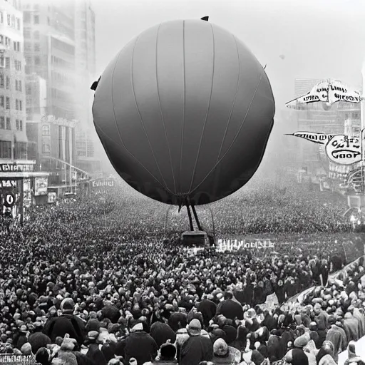 Prompt: Homer Simpson Blimp in the Macy's Thanksgiving Day Parade 1953