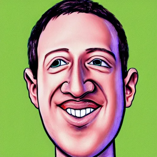 Image similar to a caricature portrait of Mark Zuckerberg drawn by Mahesh Nambiar