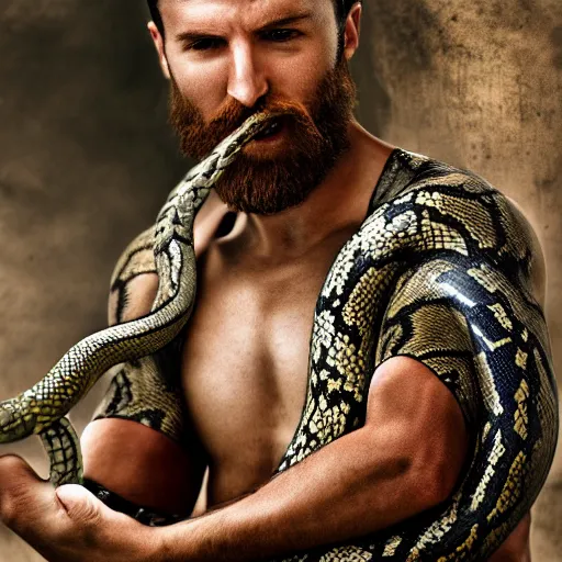 Image similar to man and snake hibrid, 8 k hd photo,