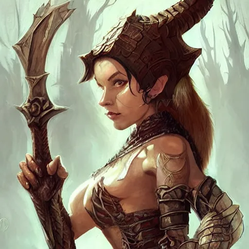 Image similar to a female dragonborn, brown scales, wielding an axe, stately, dnd character art portrait, matte fantasy painting, deviantart artstation, by jason felix by steve argyle by tyler jacobson by peter mohrbacher by paul hedley, cinema