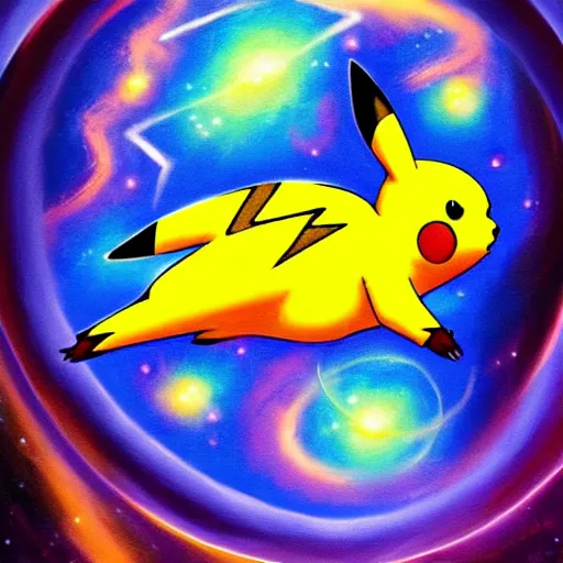 Image similar to pikachu wearing a spacesuite, scifi astral spirit space journey in oil painting, pulled into the spiral vortex, trending on artstation, award winning, emotional, highly detailed ethereal surrealist art