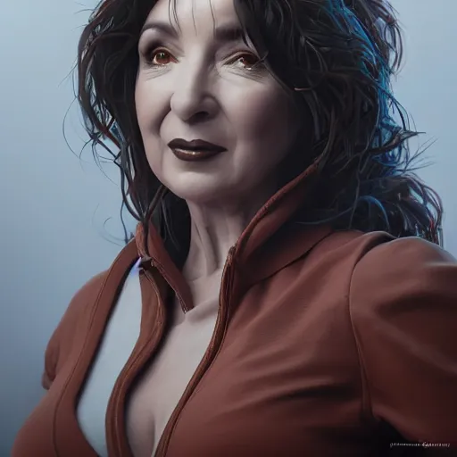 Image similar to A hyper real comic book style portait painting of Kate Bush in the center of the universe, unreal 5, hyperrealistic, octane render, cosplay, RPG portrait, dynamic lighting