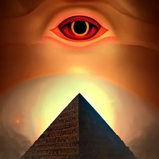 Prompt: the all seeing pyramid!! eyes watching over all of humanity and history and time and space, concept art, digital painting, trending on artstation, illustration, matte painting,