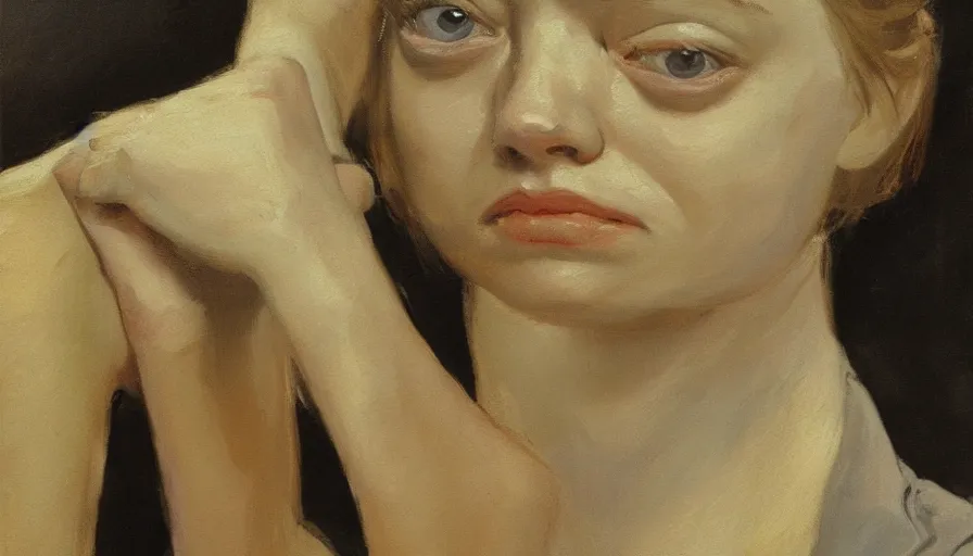 Prompt: painting by borremans, emma stone, detailed, stunning