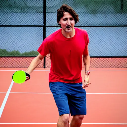 Image similar to Justin Trudeau playing pickleball, photo, 8k