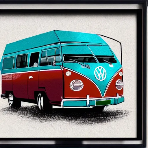 Image similar to illustration of an old van volkswagen, may 6 8, pastel colors, cool, hippie by malika favre