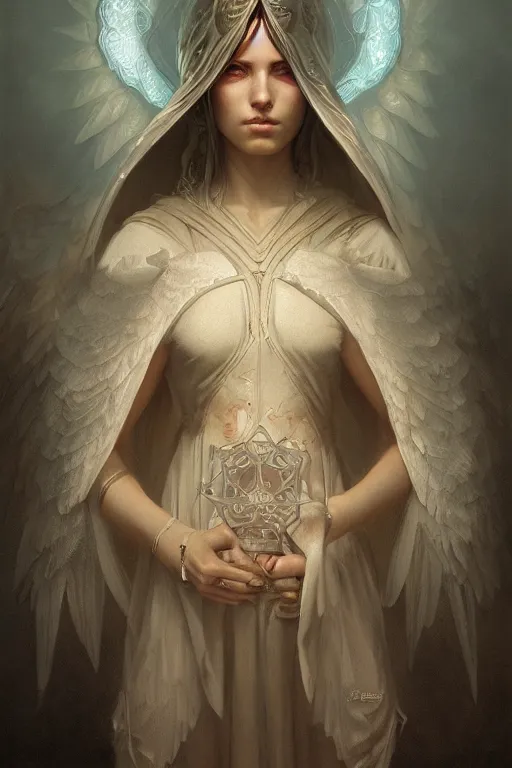 Prompt: A beautiful digital painting of a female Seraphim, intricate, cinematic lighting, highly detailed, digital painting, Artstation, concept art, smooth, sharp focus, illustration, art by Tom Bagshaw, Artgerm and Greg Rutkowski