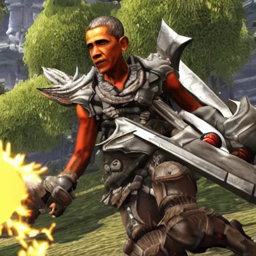 Image similar to obama in monster hunter rise, video game mod screenshot