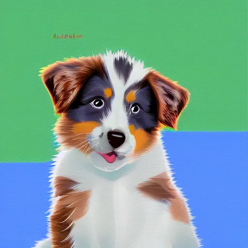 Image similar to digital painting of an Australian shepherd puppy playing fetch
