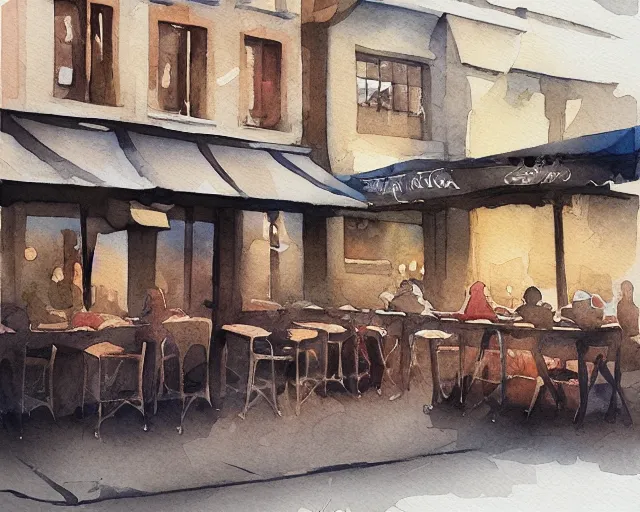 Image similar to a coffee shop smooth light color watercolor illustration by dziuba evgeniya trending on artstation