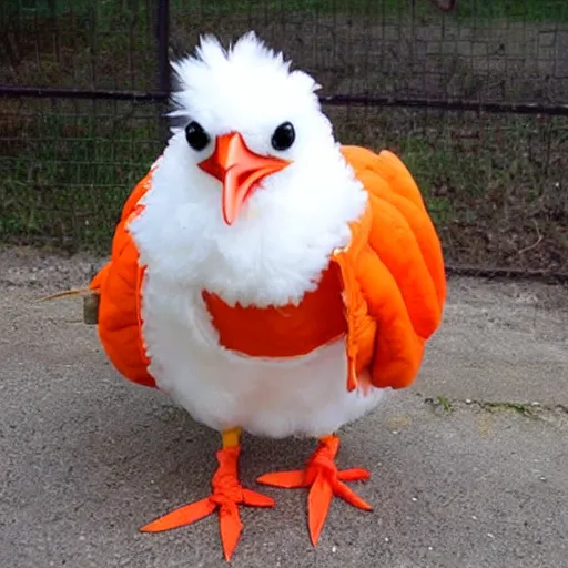 Prompt: cute chicken dressed as an inmate