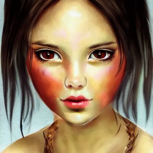 Image similar to beautiful young princess of coca, dark hair, dark eyes, fantasy painting, very painterly