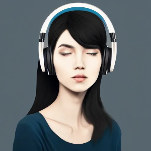 Prompt: an illustration of a beautiful woman listening to music with headphones by Dao Trong Le, highly detailed, digital art, trending on artstation