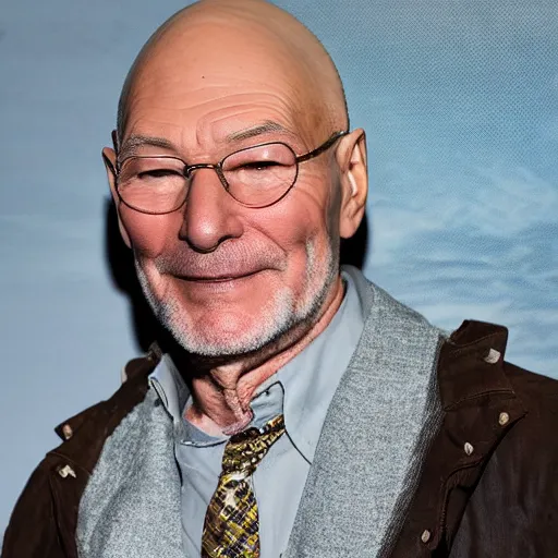 Image similar to patrick stewart as seth rogan