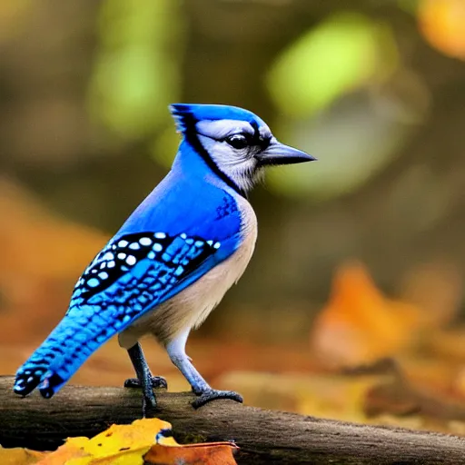 Image similar to bluejay standing next to a river in a forest in autumn