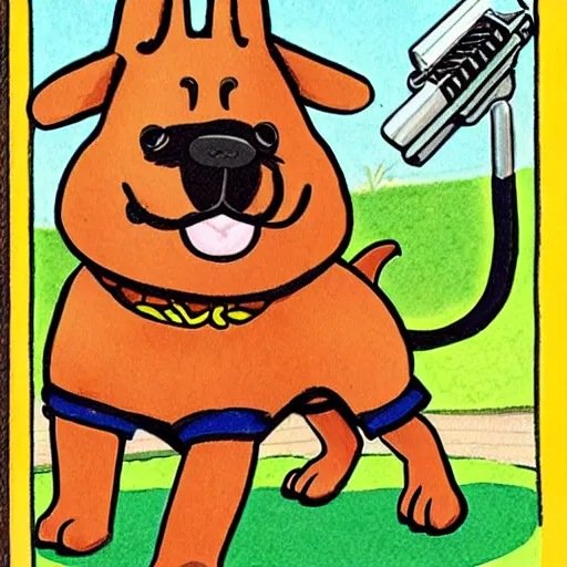 Image similar to a muscular dog by richard scarry