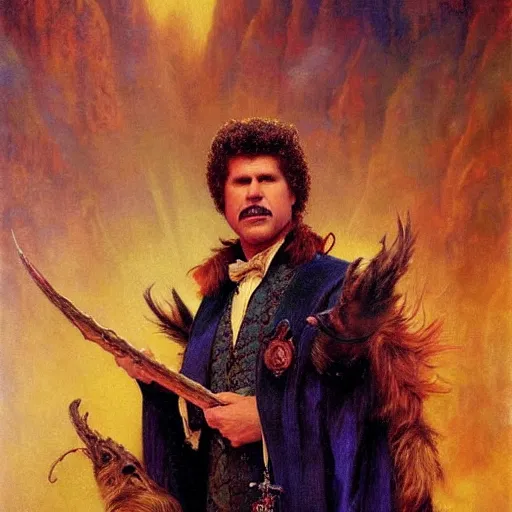 Prompt: will ferrell as a wizard, highly detailed painting by gaston bussiere, 8 k