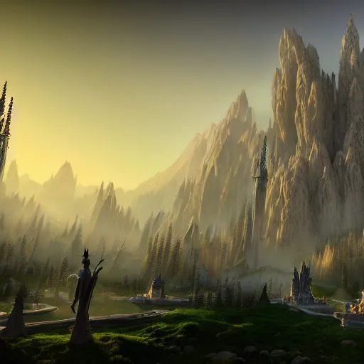Image similar to in a ethereal magical elven city, 4k, HDR, award-winning, landscape, unreal engine, artstation