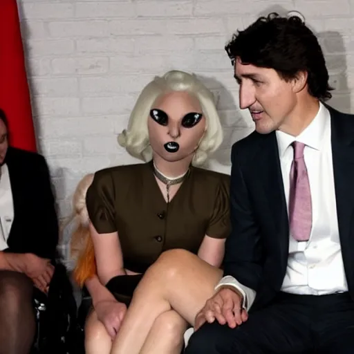 Prompt: photo of justin trudeau wearing lady gaga bra