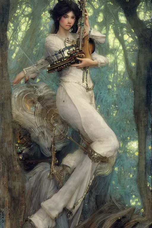 Image similar to a female bard by Edgar Maxence and Ross Tran and Michael Whelan