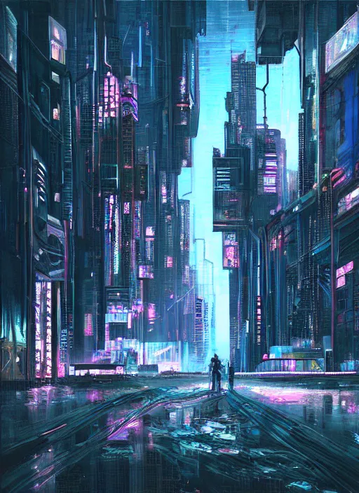 Image similar to Cyberpunk cityscape realistic painting