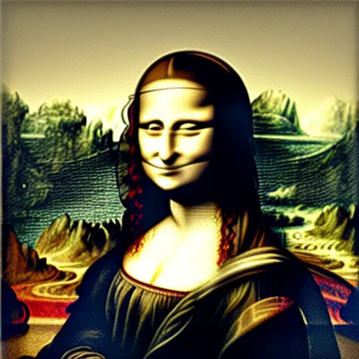 Image similar to mona lisa on the cover of her new death metal album