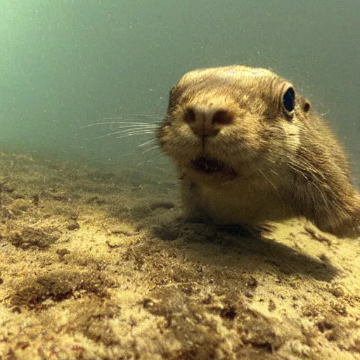 Prompt: a gopher diving underwater