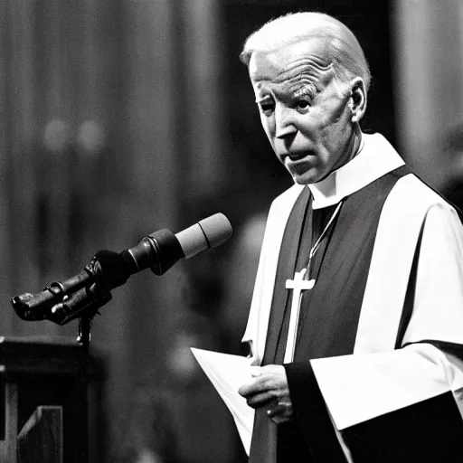 Image similar to joe biden as a priest in the church of satan,